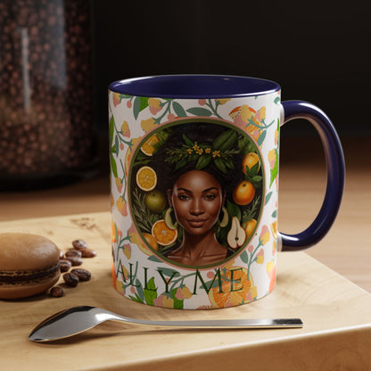 Organically Me Pink and Green Plant Garden Vegan Ceramic Plant Mug with Black woman (11oz) 8 Color Combos