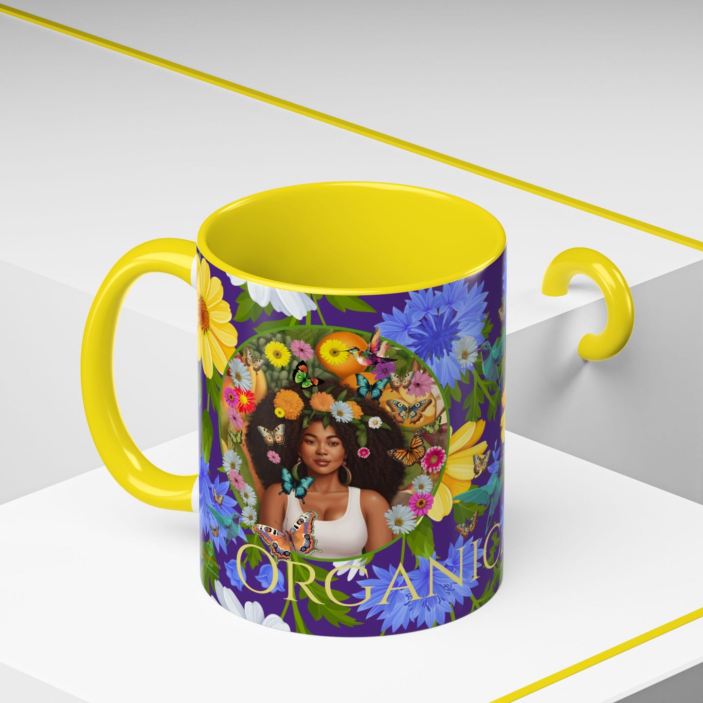 100% Organic Blue Gwen Plant Garden Vegan Ceramic Plant Mug with (11 or 15 oz) 8 Color Combos