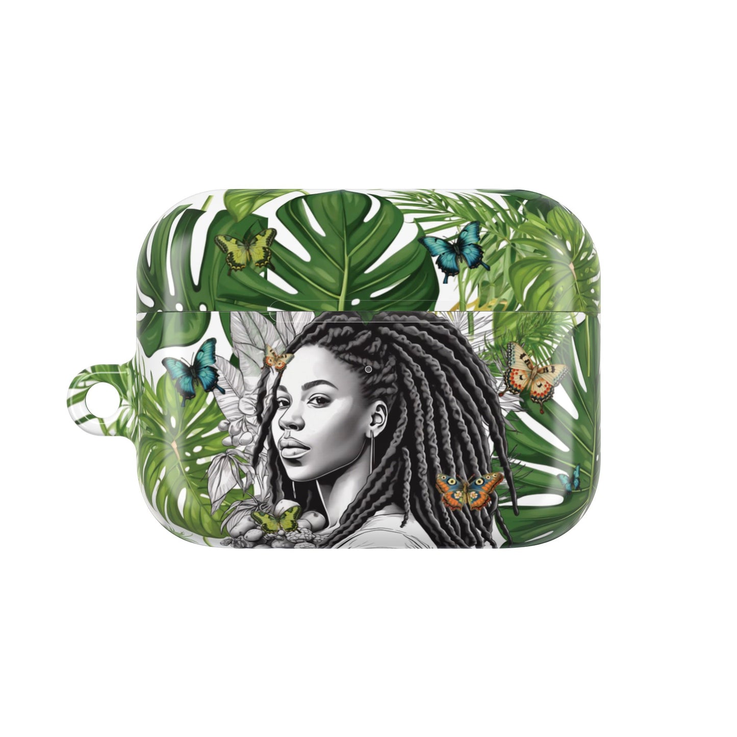 AirPod2 Case: A Monstera Plant Nadia Garden Butterfly Case with Black Woman with locs Design for AirPods Pro Gen 1 & 2, AirPods Gen 1, Gen 2, Gen 3