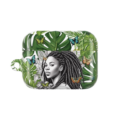 AirPod2 Case: A Monstera Plant Nadia Garden Butterfly Case with Black Woman with locs Design for AirPods Pro Gen 1 & 2, AirPods Gen 1, Gen 2, Gen 3