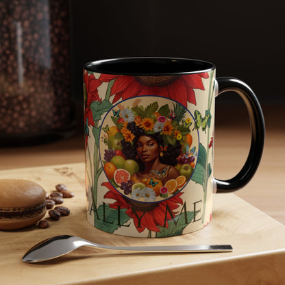 Organically Me Sunflower Red Plant Garden Vegan Ceramic Plant Mug with Black woman (11oz) 8 Color Combos