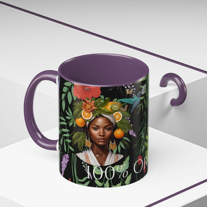 100% Organic Black Jungle Plant Garden Vegan Ceramic Plant Mug with (11oz) 8 Color Combos Double-Side Design