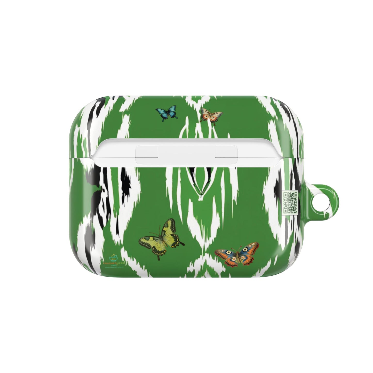 AirPods Case (Personalized): Kai Queen of Locs Garden Plant Green Tribal Ikat Design with Butterflies & Black Woman; AirPods Pro Gen 1 & 2, AirPods Gen 1, Gen 2, Gen 3