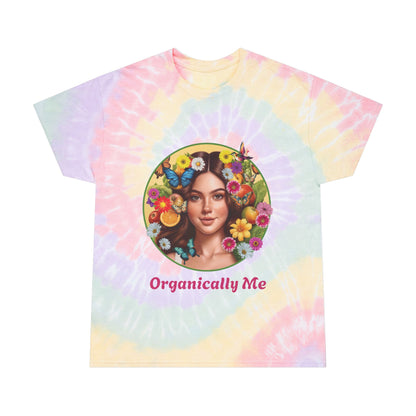 Spiral Tie-Dye Organically Me Tee with Fruits, Veggies and flowers Design - Vibrant and Playful floral Shirt