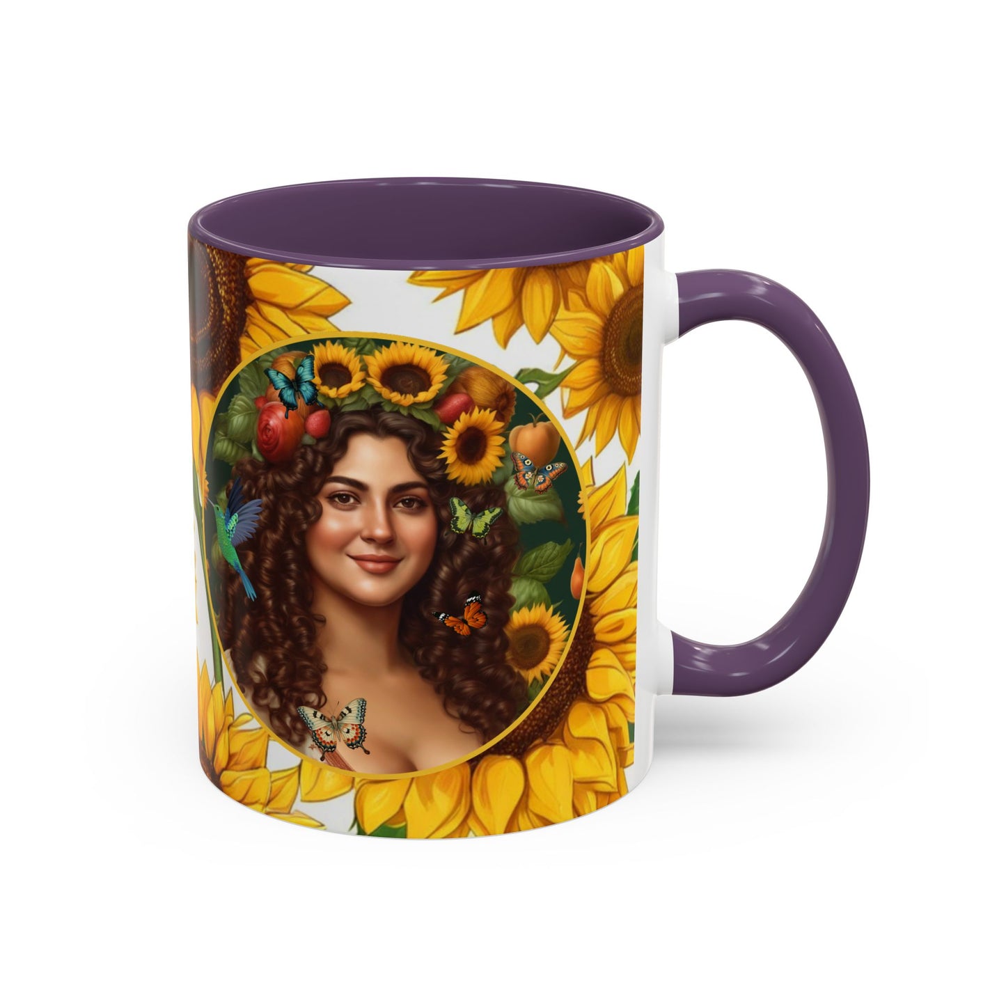 Organically Me B Sunflower Plant Garden Vegan Ceramic Plant Mug with Black woman (11oz) 8 Color Combos