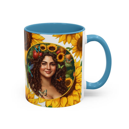 Organically Me B Sunflower Plant Garden Vegan Ceramic Plant Mug with Black woman (11oz) 8 Color Combos