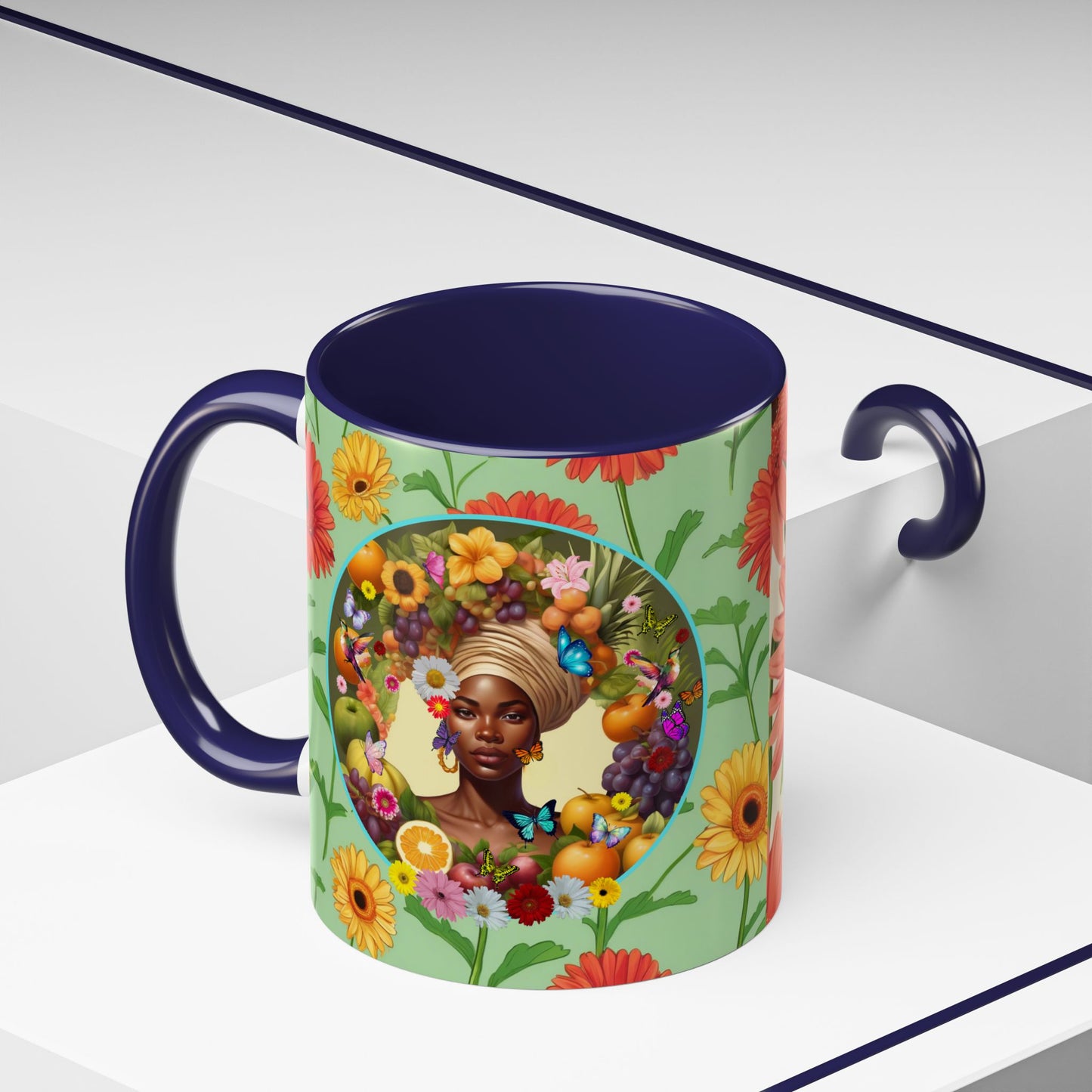 100% Organic Daisy Joy Plant Garden Vegan Ceramic Plant Mug, Black Woman Double Sided (11oz) 8 Color Combos