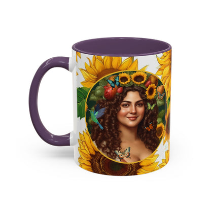 Organically Me B Sunflower Plant Garden Vegan Ceramic Plant Mug with Black woman (11oz) 8 Color Combos