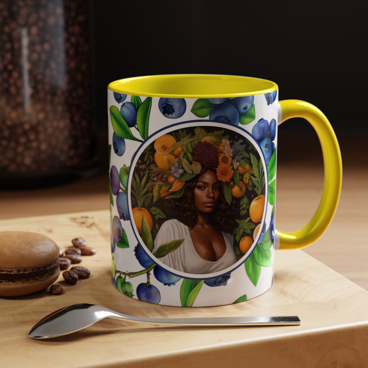 Organically Me Blueberry Plant Garden Vegan Ceramic Plant Mug with Black woman (11oz) 8 Color Combos
