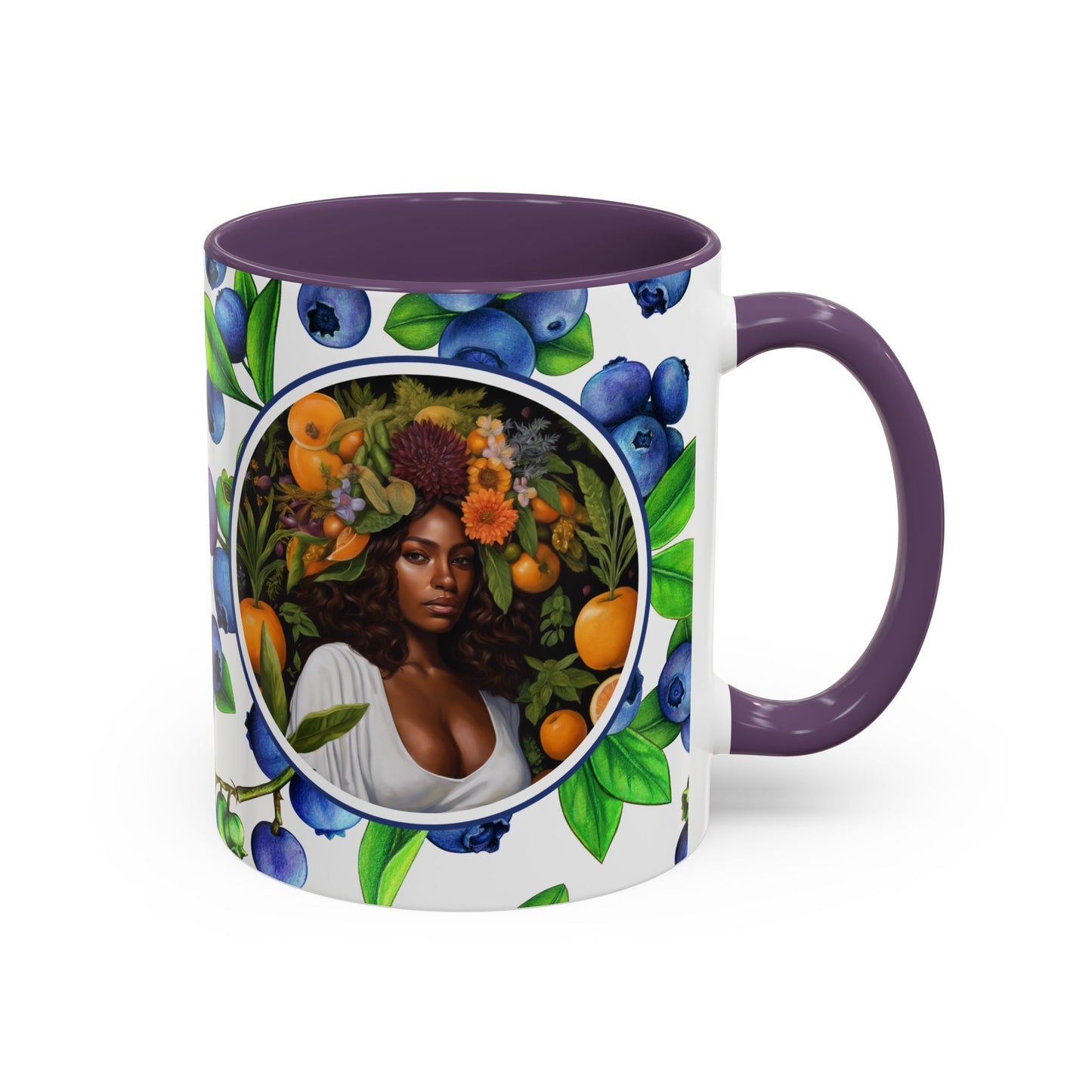 Organically Me Blueberry Plant Garden Vegan Ceramic Plant Mug with Black woman (11oz) 8 Color Combos