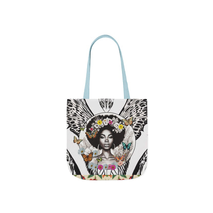 Afro Butterfly Queen In Black & White Garden-themed 13" tote bag, purse, workout bag, yoga bag, personal item with Black Women
