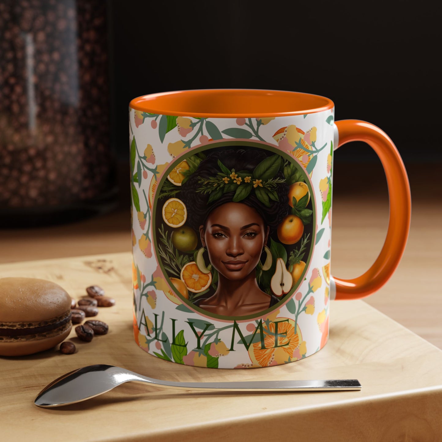 Organically Me Pink and Green Plant Garden Vegan Ceramic Plant Mug with Black woman (11oz) 8 Color Combos