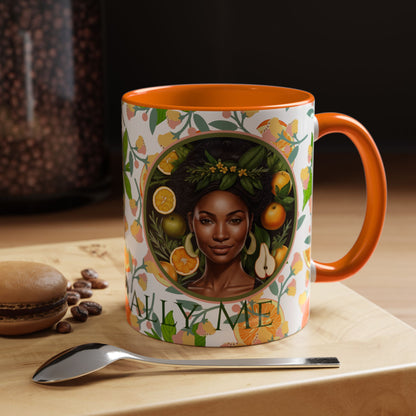 Organically Me Pink and Green Plant Garden Vegan Ceramic Plant Mug with Black woman (11oz) 8 Color Combos