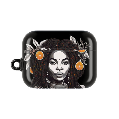 AirPods Case: Yadira Loc Princess Garden Monarch Tribal Ikat Design with Butterflies, Plants & Black Woman for AirPods Pro Gen 1 & 2, AirPods Gen 1, Gen 2, Gen 3