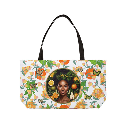 Organically Me Pink & Green Plant Garden-themed Weekender Tote Bag, workout bag, yoga bag with Black Women