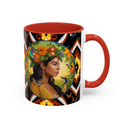 Organically Me A Tribal Butterfly Plant Garden Vegan Ceramic Plant Mug with Black woman (11oz) 8 Color Combos