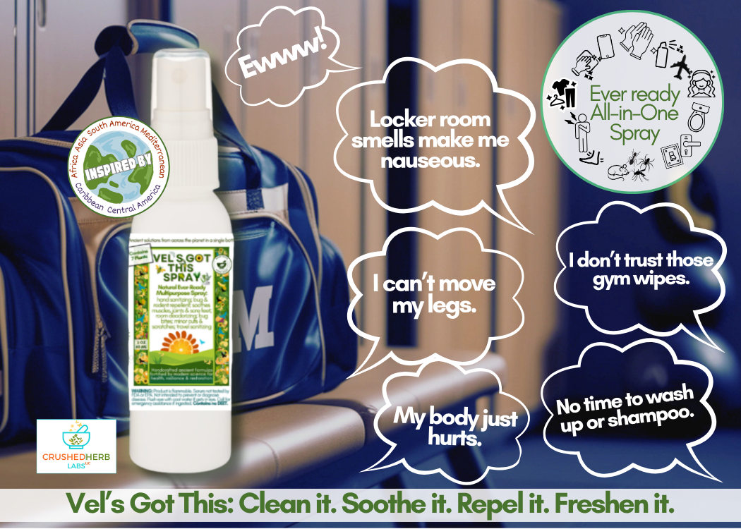 Vel's Got This Ever-Ready Pocket Travel Spray to Sanitize, Repel Bugs, Soothe Joints, Feet, & Cuts & Freshen Bodies & Rooms