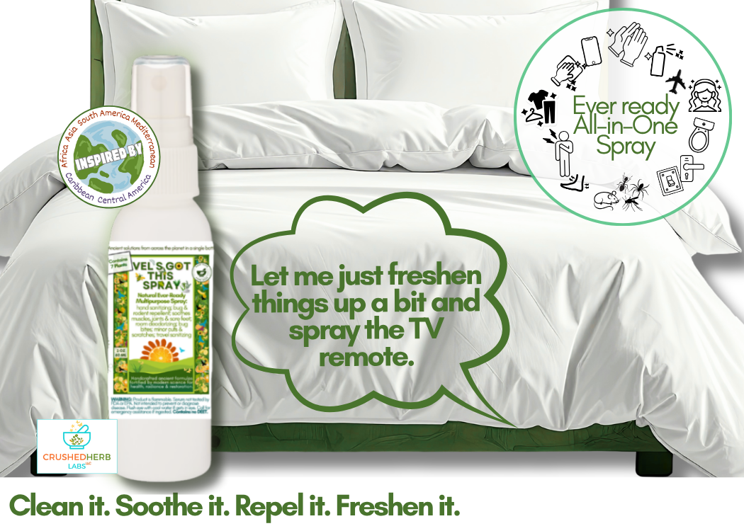 Vel's Got This Ever-Ready Pocket Travel Spray to Sanitize, Repel Bugs, Soothe Joints, Feet, & Cuts & Freshen Bodies & Rooms