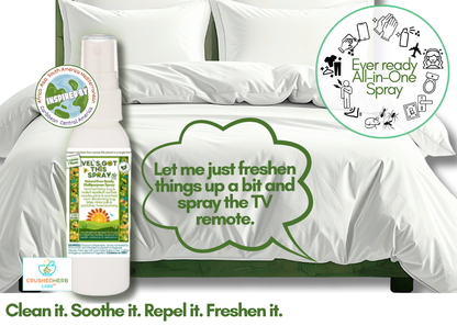 Vel's Got This Ever-Ready Pocket Travel Spray to Sanitize, Repel Bugs, Soothe Joints, Feet, & Cuts & Freshen Bodies & Rooms
