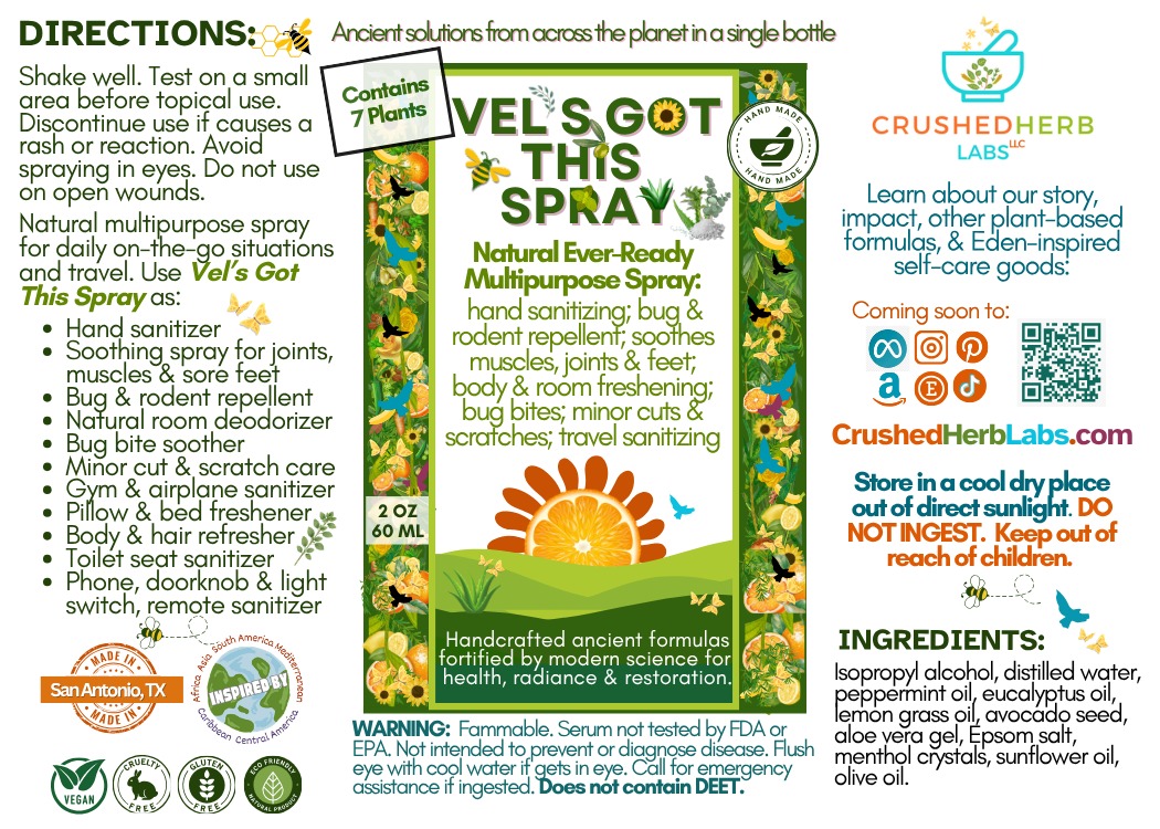 Vel's Got This Ever-Ready Pocket Travel Spray to Sanitize, Repel Bugs, Soothe Joints, Feet, & Cuts & Freshen Bodies & Rooms