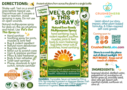 Vel's Got This Ever-Ready Pocket Travel Spray to Sanitize, Repel Bugs, Soothe Joints, Feet, & Cuts & Freshen Bodies & Rooms